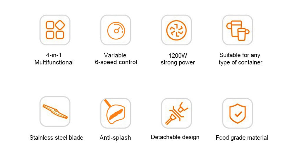 Ruční mixér BioloMix BHB1200 4 v 1, 1200 W, 6 rychlostí, nerezová čepel, mísa na sekání 500 ml, kelímek na smoothie 600 ml