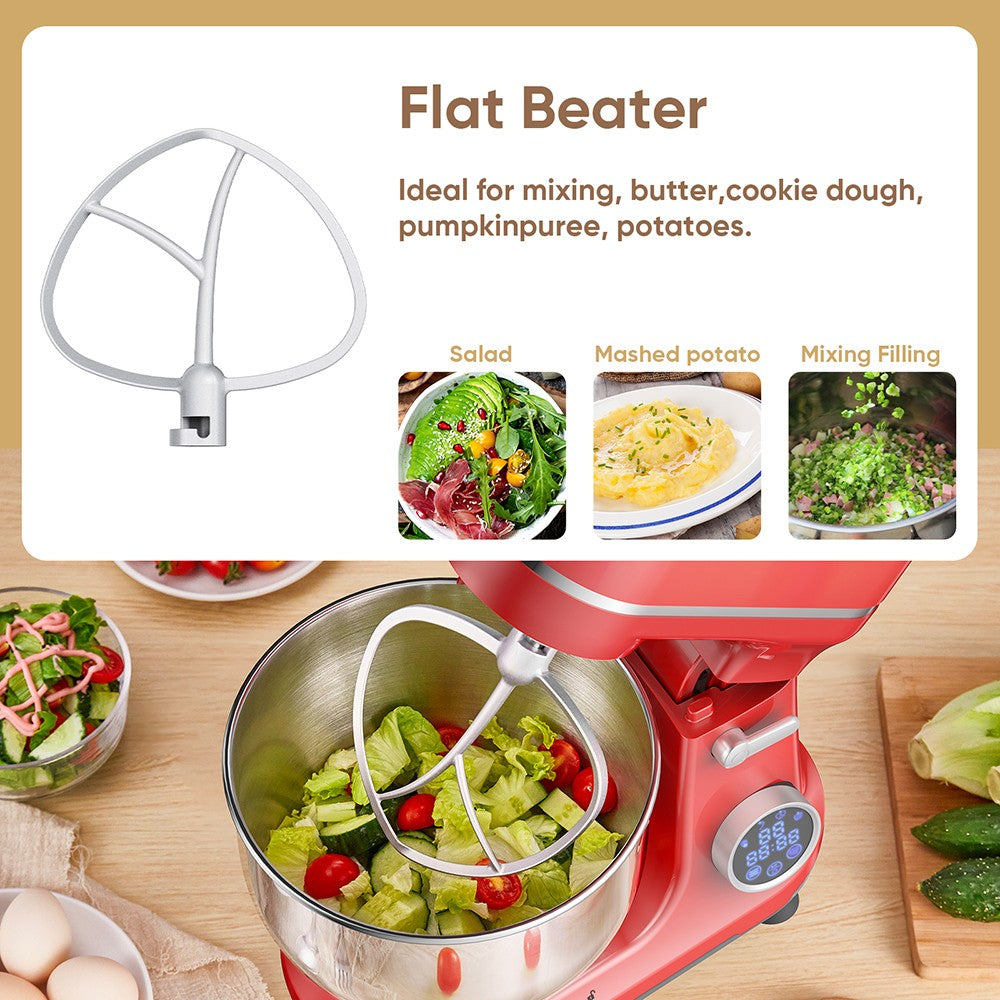 BioloMix BM602E 5l kuchyňský stolní robot, 1200W 11rychlostní stejnosměrný motor, digitální OLED displej, nízká hlučnost, s hnětacím hákem, plochým šlehačem a metlou