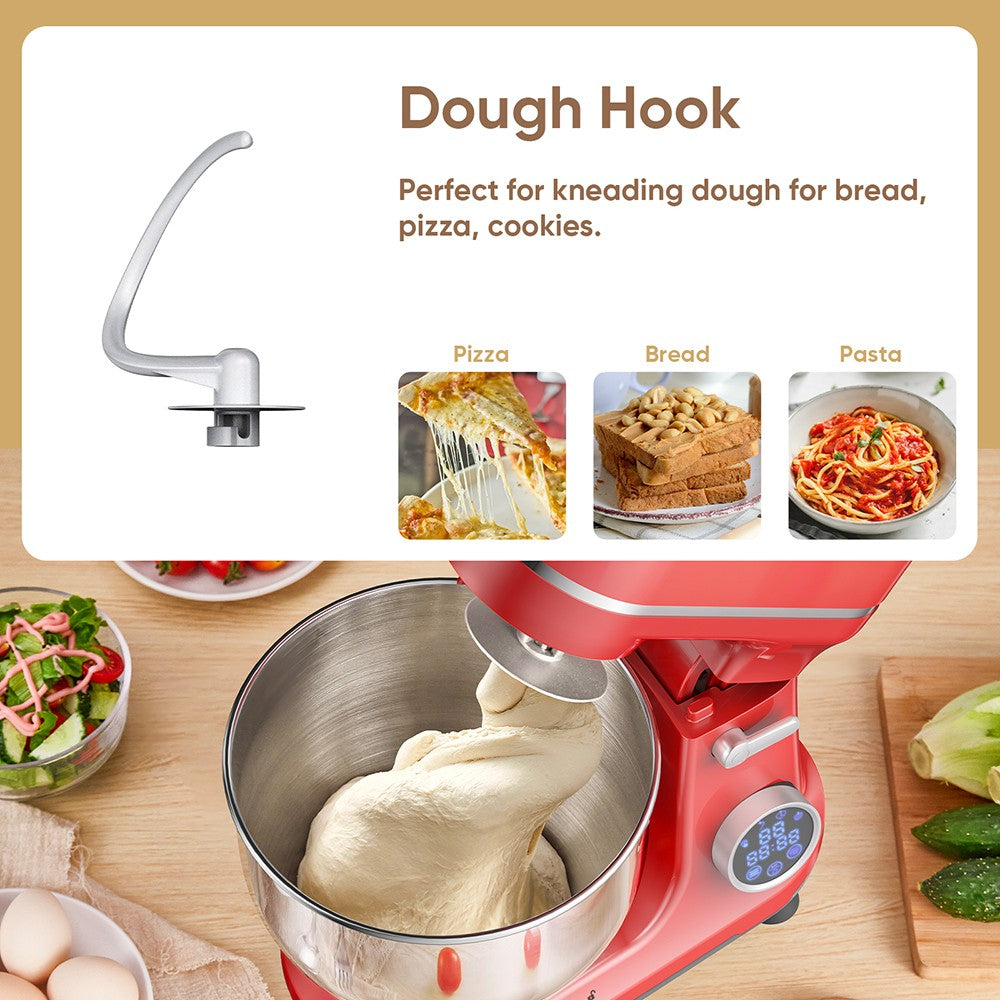 BioloMix BM602E 5l kuchyňský stolní robot, 1200W 11rychlostní stejnosměrný motor, digitální OLED displej, nízká hlučnost, s hnětacím hákem, plochým šlehačem a metlou