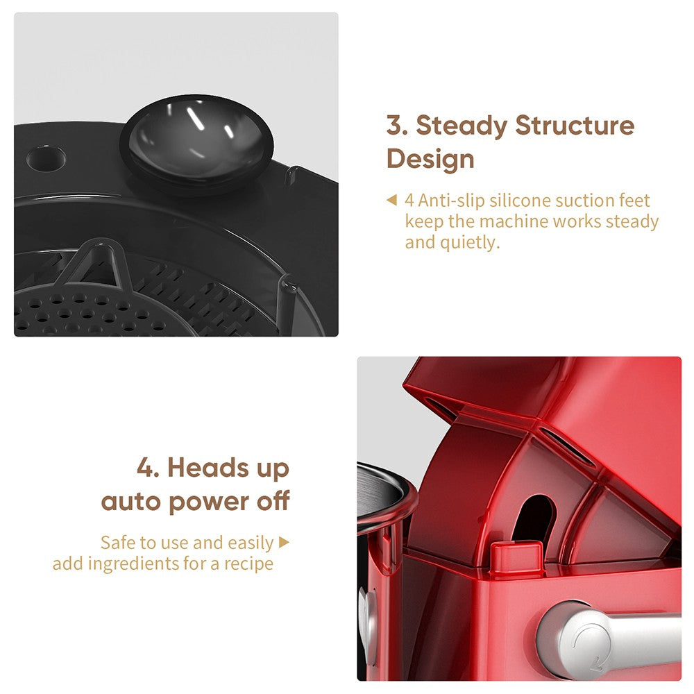 BioloMix BM602E 5l kuchyňský stolní robot, 1200W 11rychlostní stejnosměrný motor, digitální OLED displej, nízká hlučnost, s hnětacím hákem, plochým šlehačem a metlou