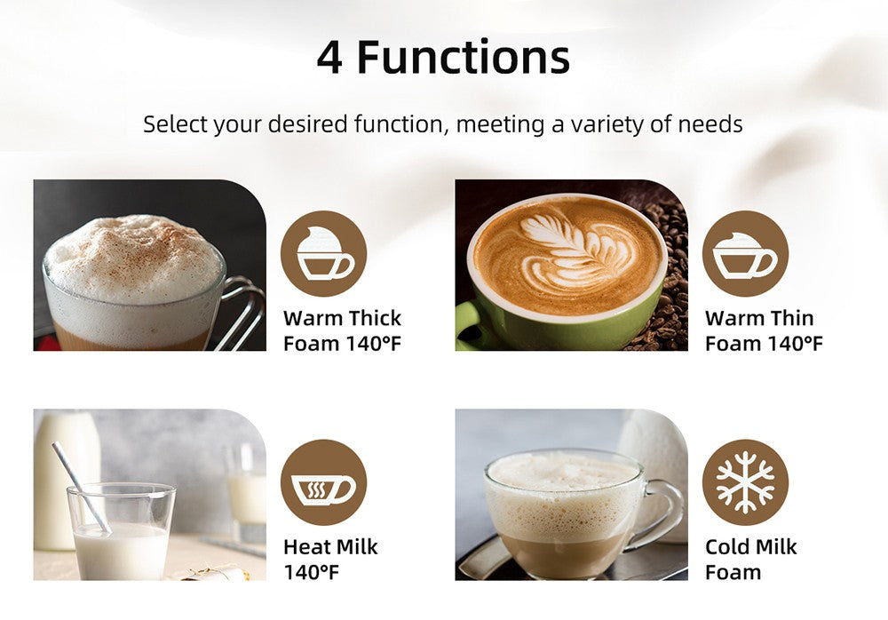 BioloMix BMF101 Elektrický napěňovač a ohřívač mléka 4 v 1, automatický na horké a studené mléko, na latte, pěnidlo, horkou čokoládu, cappuccino - černý