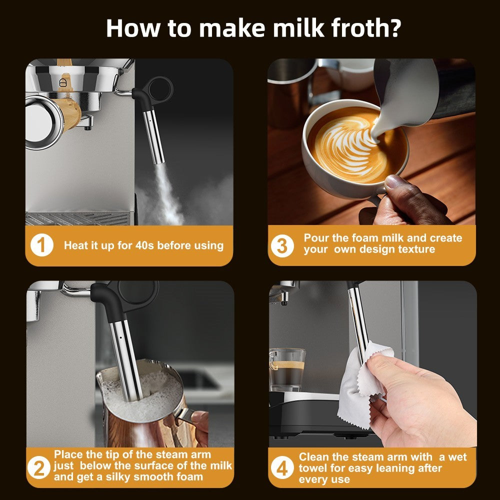 Poloautomatický kávovar BioloMix CM7008 s tryskou na napěňování mléka, tlak 20 barů, nádržka na vodu 1,1 l, jeden/dvojitý šálek