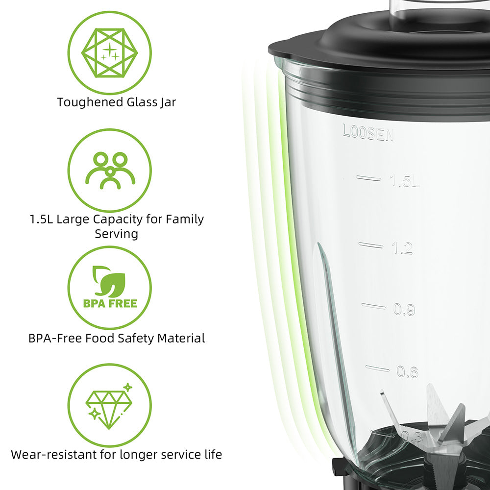 Smoothie mixér BioloMix SF701 1300W s 1,5l skleněnou nádobou, 2 rychlostními stupni a pulzní funkcí