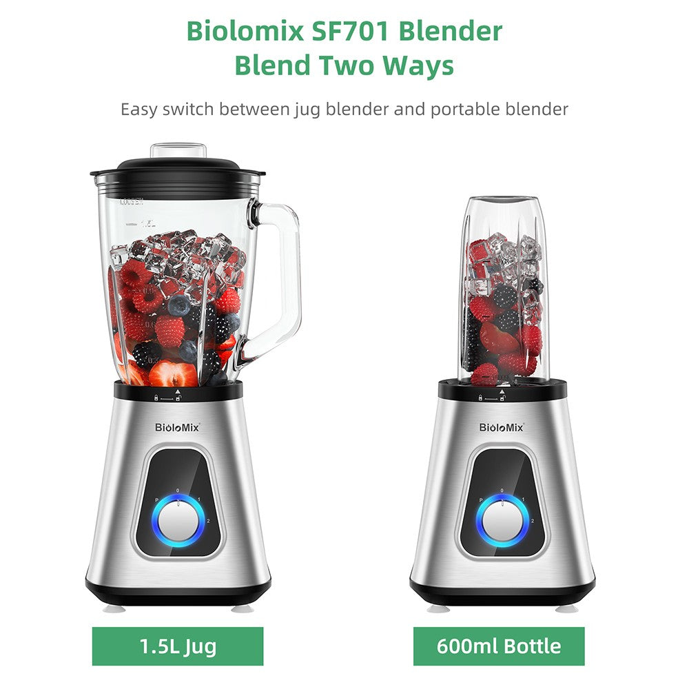 Smoothie mixér BioloMix SF701 1300W s 1,5l skleněnou nádobou, 2 rychlostními stupni a pulzní funkcí