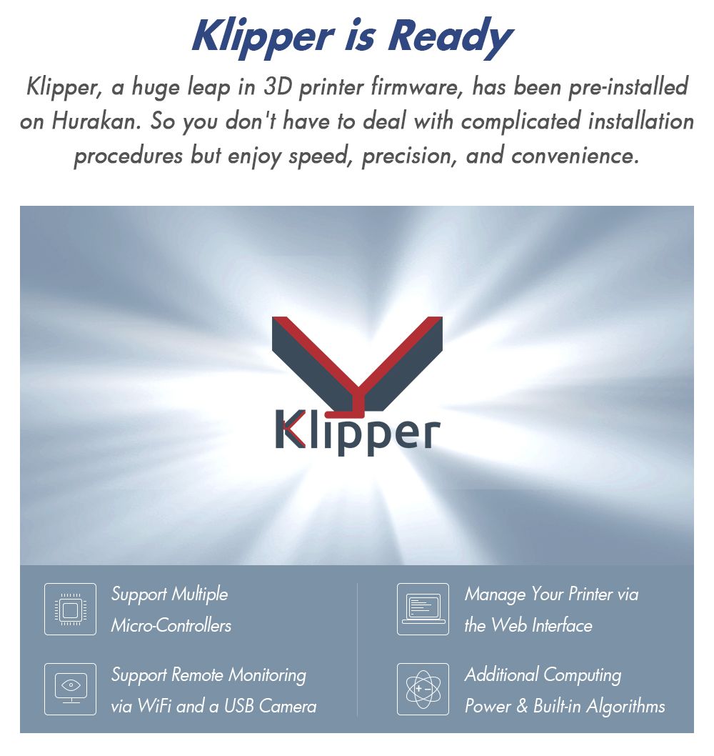 3D tiskárna BIQU Hurakan, firmware Klipper, automatické nivelace, vestavěná mikrosonda, rozdělená podložka, tichý tisk, senzor vybití filamentu, WiFi dálkové ovládání, 220x220x270 mm