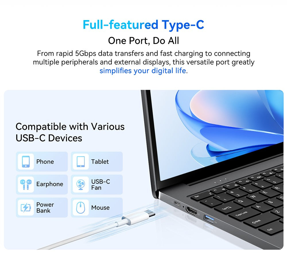 Notebook Blackview Acebook 12, 16palcový IPS displej s rozlišením 1920*1200, Intel Core i5-1030NG7, 4 jádra (max. 3,5 GHz), 16 GB RAM, 512 GB SSD, WiFi 5 a Bluetooth 4.2, 1 plně vybavený port typu C, 2 USB 3.2, 1 USB 2.0, 1 HDMI, 1 SD karta, 1 audio konektor, baterie 57 Wh