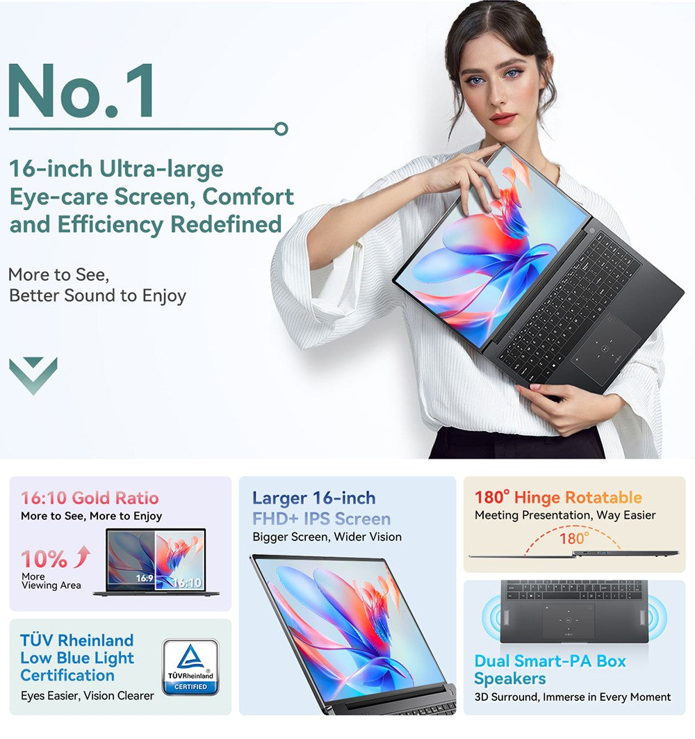 Notebook Blackview Acebook 12, 16palcový IPS displej s rozlišením 1920*1200, Intel Core i5-1030NG7, 4 jádra (max. 3,5 GHz), 16 GB RAM, 512 GB SSD, WiFi 5 a Bluetooth 4.2, 1 plně vybavený port typu C, 2 USB 3.2, 1 USB 2.0, 1 HDMI, 1 SD karta, 1 audio konektor, baterie 57 Wh