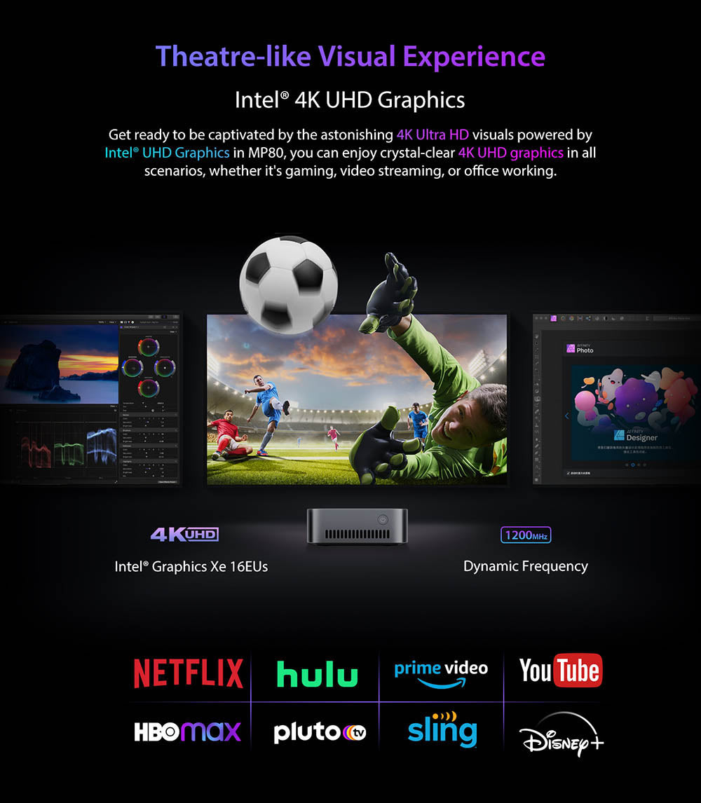 Mini PC Blackview MP80, Intel N95 4 jádra až 3,4 GHz, 16 GB RAM LPDDR5, 512 GB SSD, 3x HDMI displej se třemi displeji, 2,4/5 GHz dvoupásmová WiFi Bluetooth 4.2, 3x USB 3.0, 2x RJ45, 1x 3,5mm HP/MIC TRRS