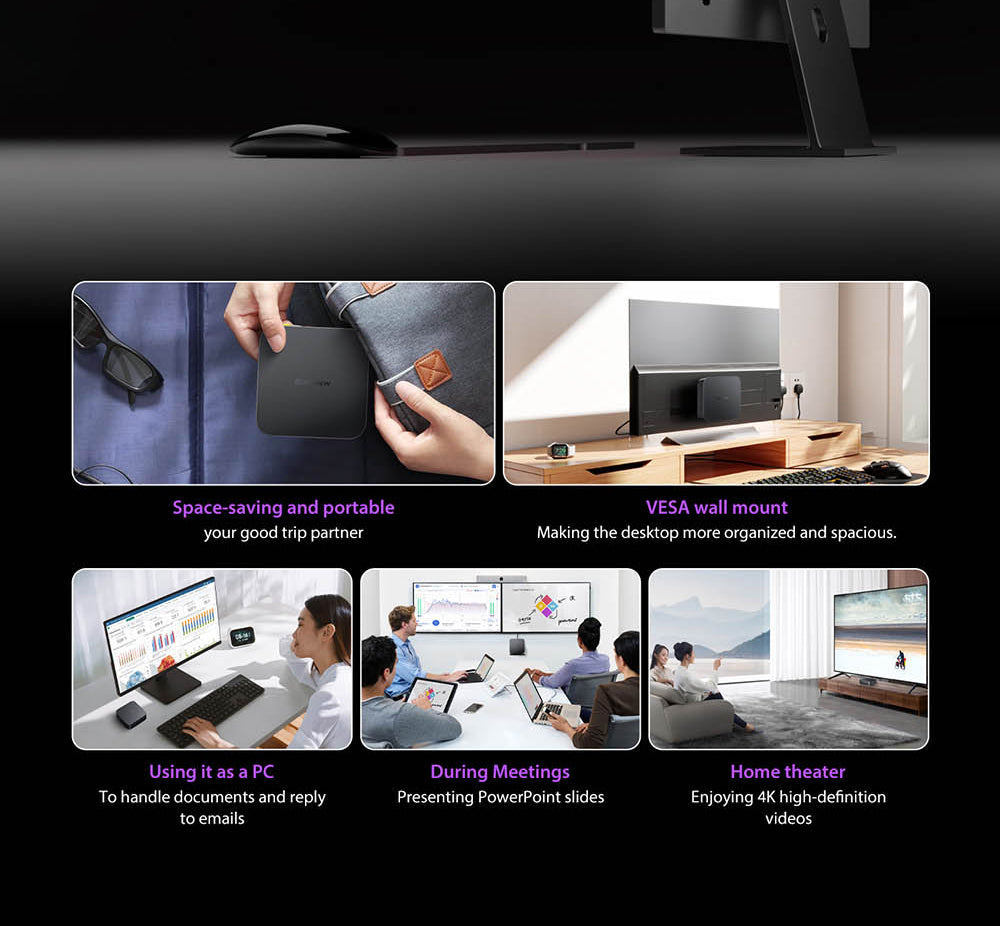 Mini PC Blackview MP80, Intel N95 4 jádra až 3,4 GHz, 16 GB RAM LPDDR5, 512 GB SSD, 3x HDMI displej se třemi displeji, 2,4/5 GHz dvoupásmová WiFi Bluetooth 4.2, 3x USB 3.0, 2x RJ45, 1x 3,5mm HP/MIC TRRS