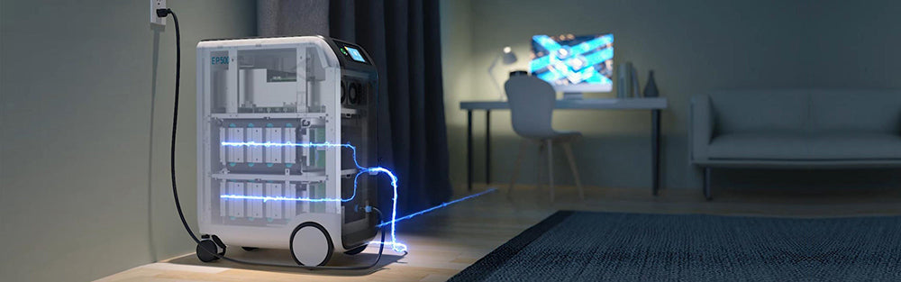 Přenosná elektrárna BLUETTI EP500, solární generátor s LiFePO4 bateriemi 5100 W, výstup AC 2000 W, bezproblémový UPS, bezdrátové nabíjení 15 W, ovládání aplikací - zástrčka EU