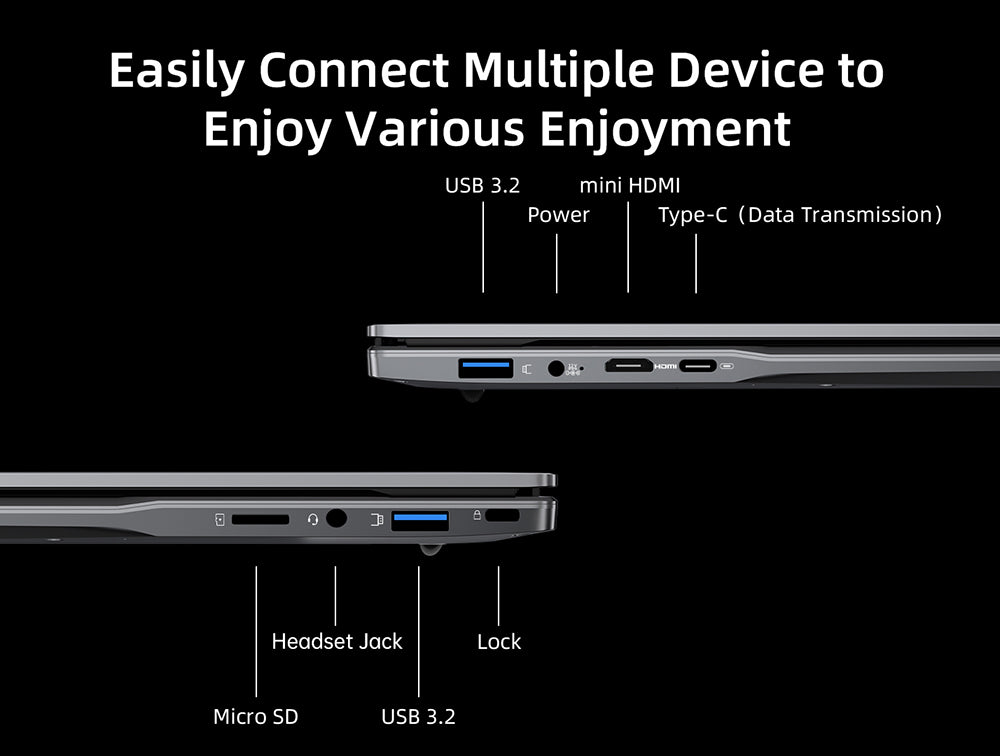 Notebook BMAX X15 Pro, 15,6 palcový IPS displej s rozlišením 1920*1080, Intel N95, 4 jádra, max. 3,4 GHz, 16 GB RAM, 512 GB SSD, WiFi 5, Bluetooth 5.0, baterie 5000 mAh, 1x USB 3.2, 1x Mini HDMI, 1x slot pro Micro SD kartu, 1x konektor pro sluchátka, klávesnice plné velikosti