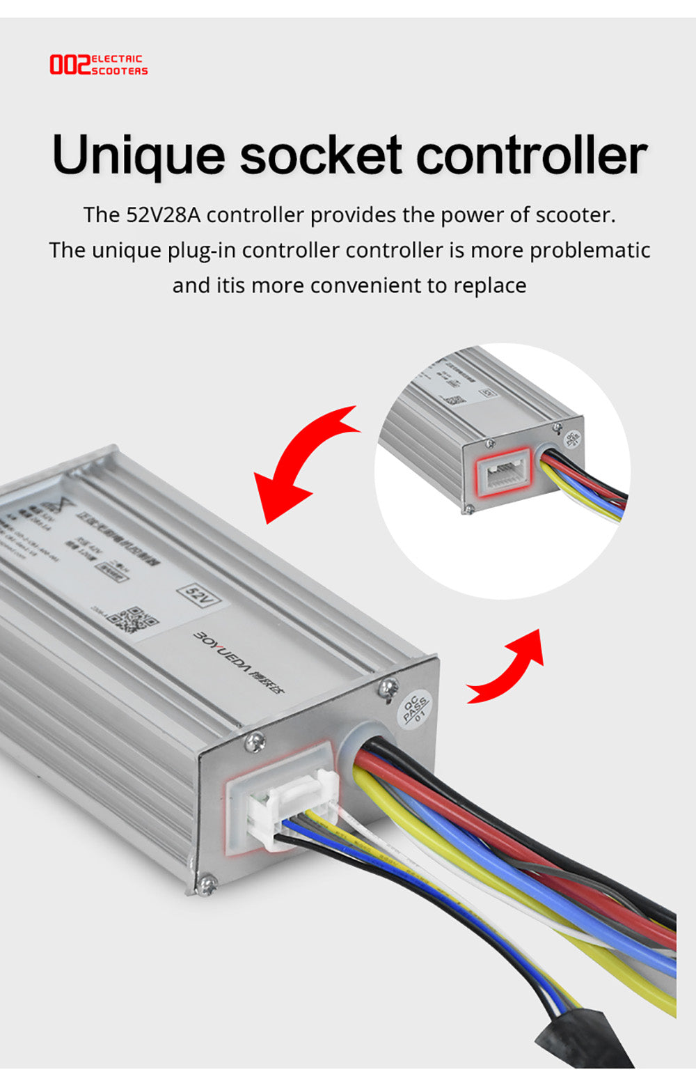 Elektrická koloběžka BOYUEDA Q7 Pro, motor 2*1600 W, baterie 52 V 19 Ah, pneumatiky 10 palců, maximální rychlost 70 km/h, dojezd 70 km, dvojité hydraulické kotoučové brzdy, přední hydraulický tlumič a zadní pružinový tlumič, ovládání pomocí aplikace