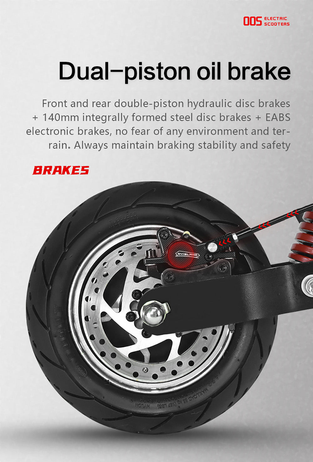 Elektrická koloběžka BOYUEDA Q7 Pro, motor 2*1600 W, baterie 52 V 19 Ah, pneumatiky 10 palců, maximální rychlost 70 km/h, dojezd 70 km, dvojité hydraulické kotoučové brzdy, přední hydraulický tlumič a zadní pružinový tlumič, ovládání pomocí aplikace