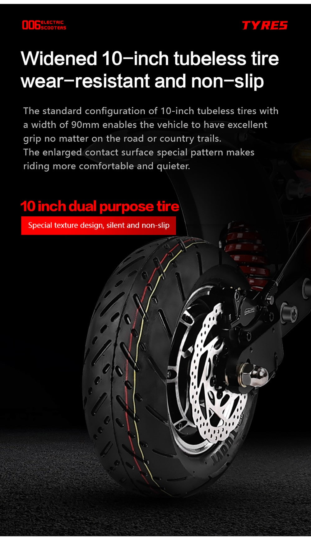 Elektrická koloběžka BOYUEDA Q7 Pro, motor 2*1600 W, baterie 52 V 19 Ah, pneumatiky 10 palců, maximální rychlost 70 km/h, dojezd 70 km, dvojité hydraulické kotoučové brzdy, přední hydraulický tlumič a zadní pružinový tlumič, ovládání pomocí aplikace