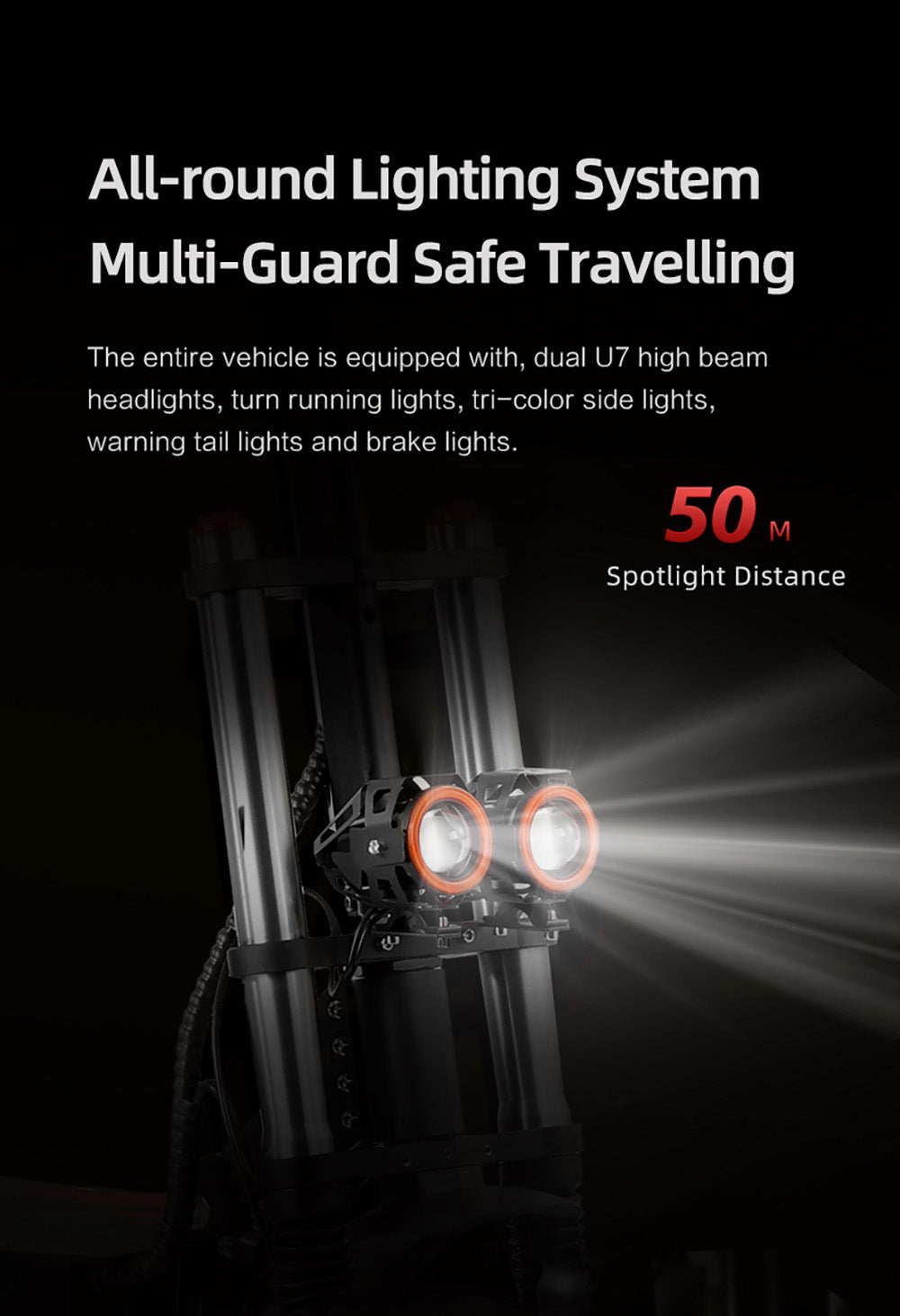 Elektrická koloběžka BOYUEDA S3-11, motor 2*3000 W, baterie 60 V 38 Ah, pneumatiky 11 palců, maximální rychlost 85 km/h, dojezd 120 km, dvojité hydraulické kotoučové brzdy, hydraulický tlumič, LCD displej