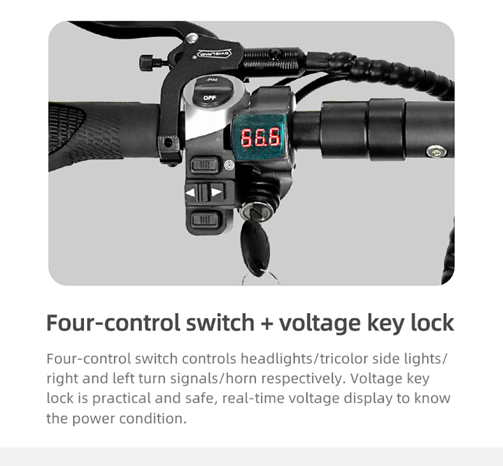 Elektrická koloběžka BOYUEDA S3-11, motor 2*3000 W, baterie 60 V 38 Ah, pneumatiky 11 palců, maximální rychlost 85 km/h, dojezd 120 km, dvojité hydraulické kotoučové brzdy, hydraulický tlumič, LCD displej