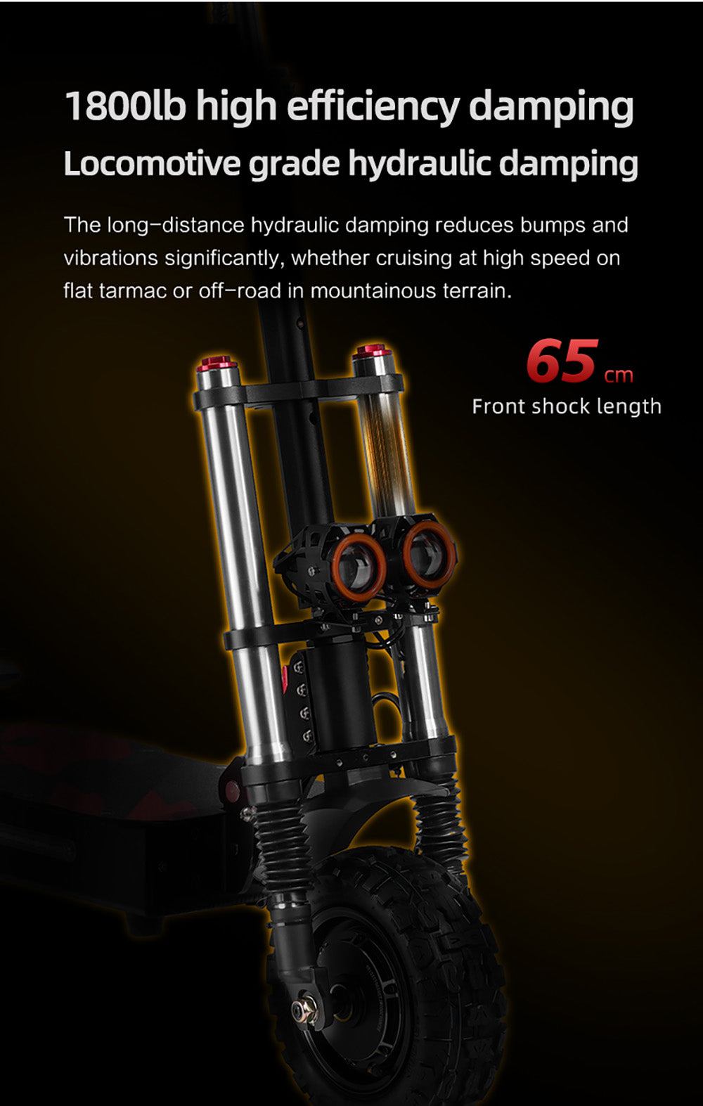 Elektrická koloběžka BOYUEDA S3-11, motor 2*3000 W, baterie 60 V 38 Ah, pneumatiky 11 palců, maximální rychlost 85 km/h, dojezd 120 km, dvojité hydraulické kotoučové brzdy, hydraulický tlumič, LCD displej