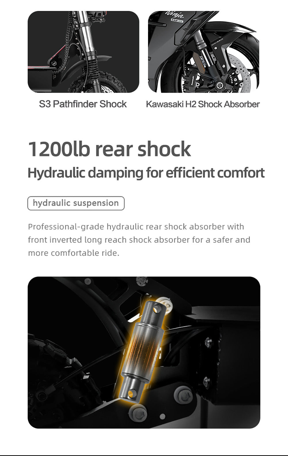 Elektrická koloběžka BOYUEDA S3-11, motor 2*3000 W, baterie 60 V 38 Ah, pneumatiky 11 palců, maximální rychlost 85 km/h, dojezd 120 km, dvojité hydraulické kotoučové brzdy, hydraulický tlumič, LCD displej