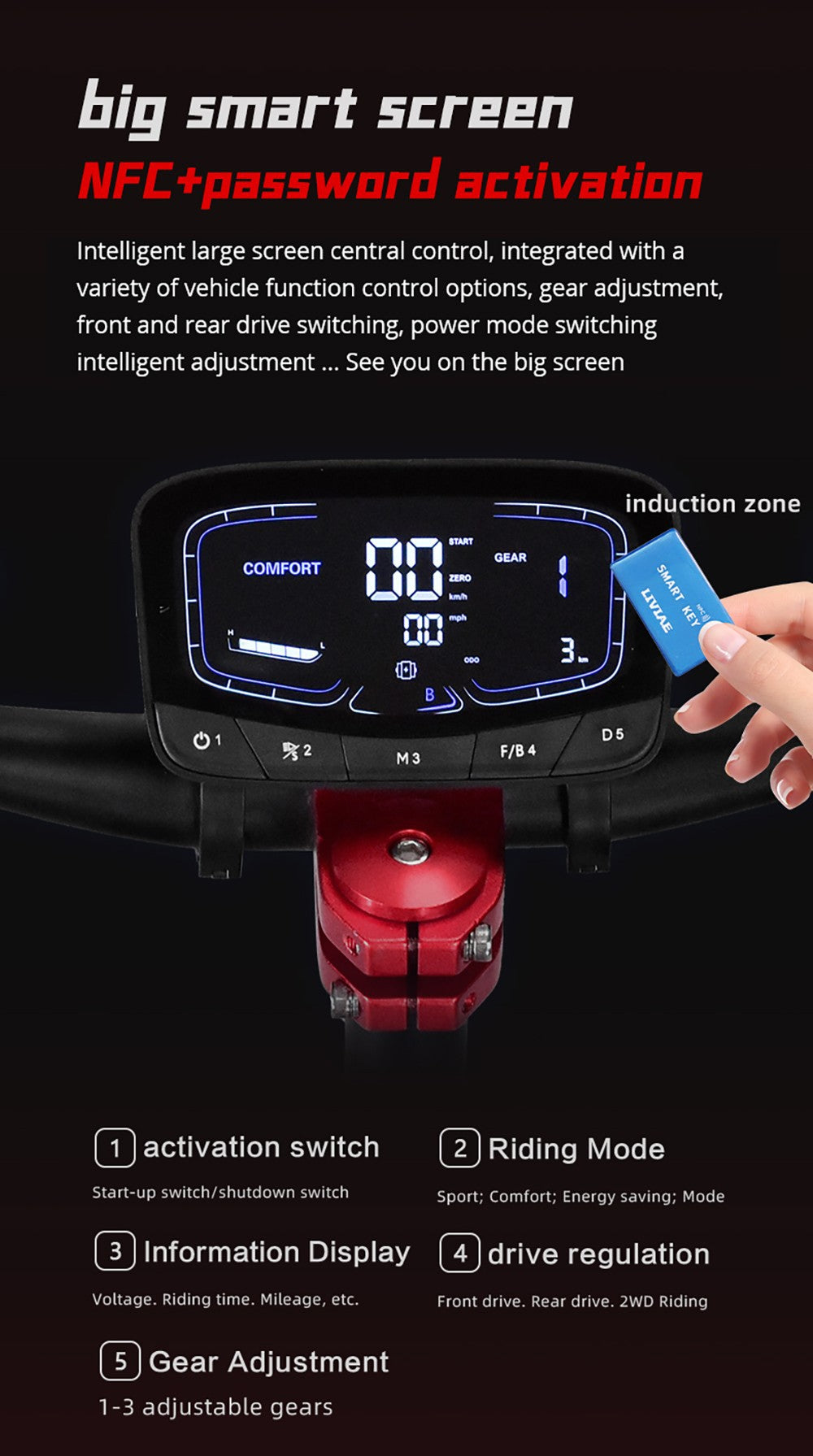 Elektrická koloběžka BOYUEDA S5-11, motor 2*3000 W, baterie 60 V 38 Ah, pneumatiky 11 palců, maximální rychlost 85 km/h, dojezd 120 km, dvojité hydraulické kotoučové brzdy, hydraulický tlumič, LCD displej