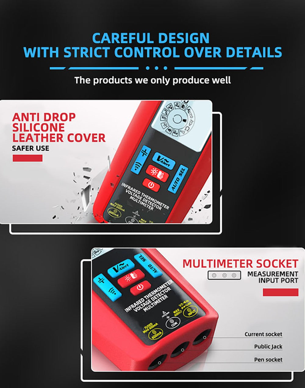 Digitální multimetr BSIDE A50, 6000 měřicích bodů, elektrická testovací sonda, tester úniku, tester napětí/proudu/kapacity/odporu