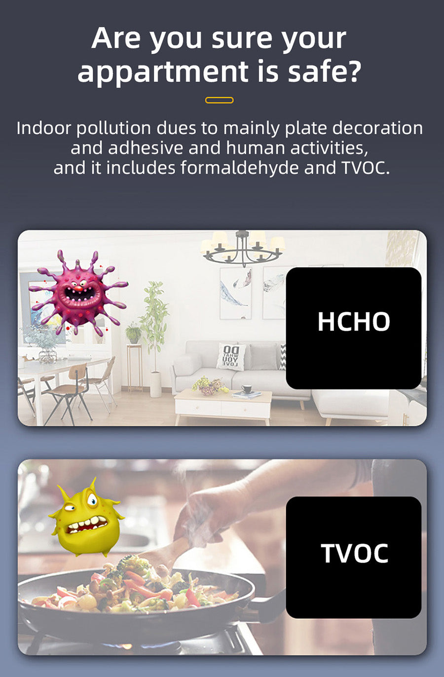 Monitor kvality ovzduší BSIDE G2, detektor formaldehydu, test PM2.5/TVOC/HCHO, automatický alarm, LCD displej, červená a zelená barva