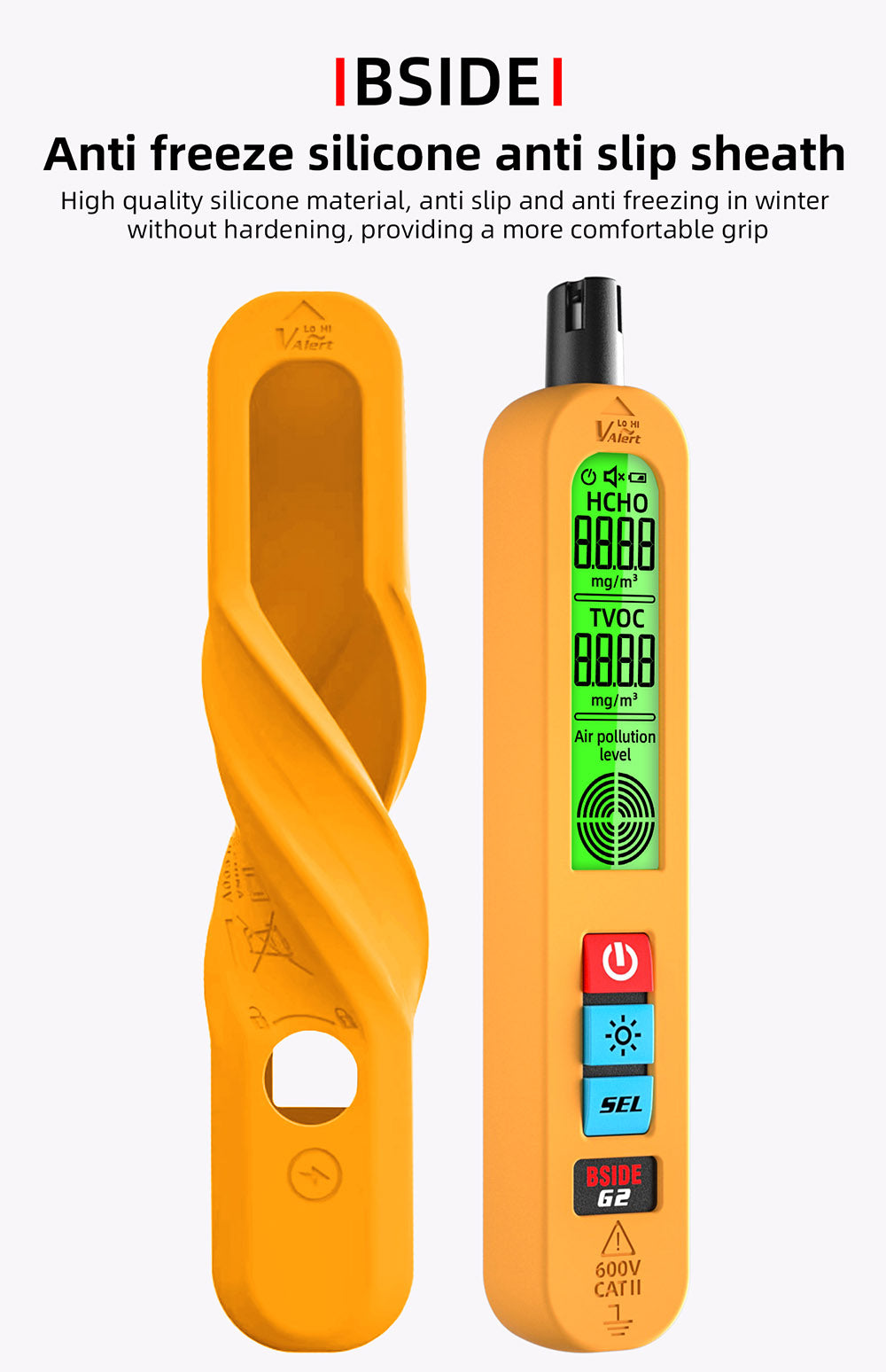 Monitor kvality ovzduší BSIDE G2, detektor formaldehydu, test PM2.5/TVOC/HCHO, automatický alarm, LCD displej, červená a zelená barva