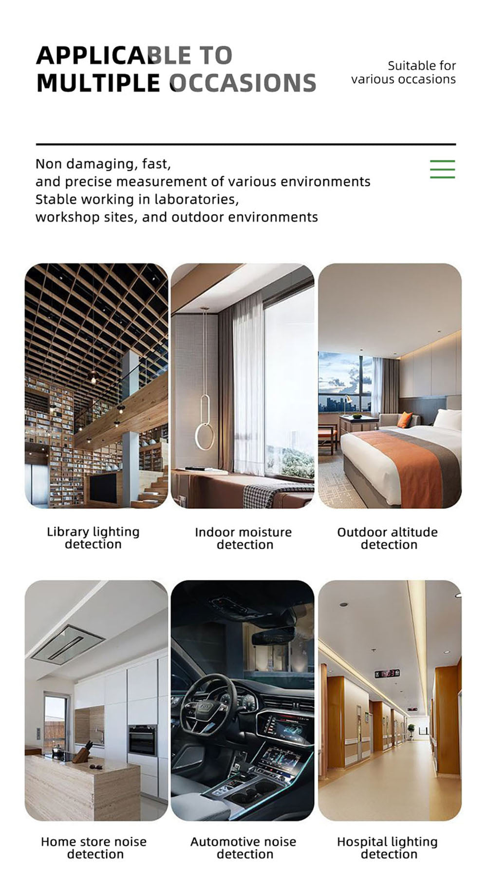 BSIDE GX1 4 v 1 komplexní tester, tester okolní teploty/vlhkosti/světla, hluku/nadmořské výšky, s funkcemi testování decibelů, klimatizace a chladiva - zelený