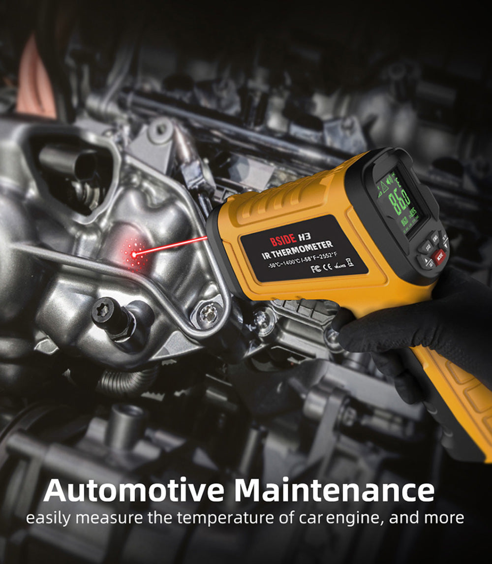 BSIDE H3 infračervený teploměr s pistolí, -58℉—2552℉, bezkontaktní ruční digitální laserový průmyslový teploměr, žlutý, bez baterie