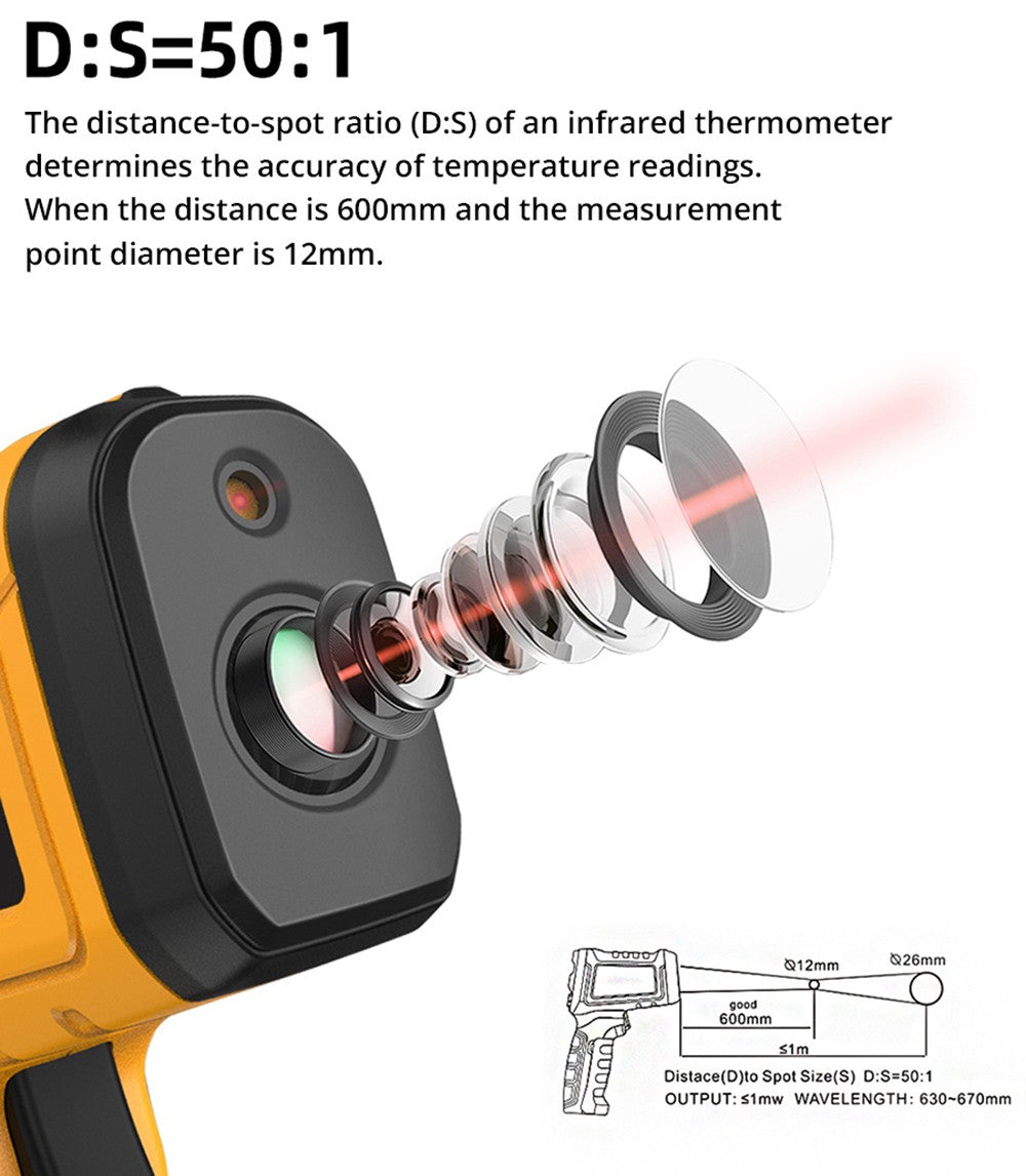 BSIDE H3 infračervený teploměr s pistolí, -58℉—2552℉, bezkontaktní ruční digitální laserový průmyslový teploměr, žlutý, bez baterie