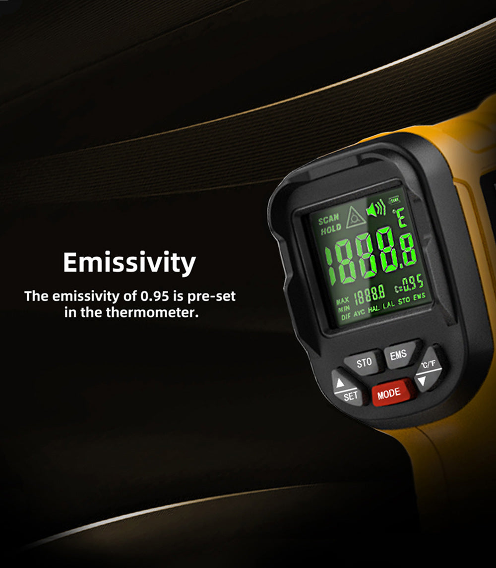 BSIDE H3 infračervený teploměr s pistolí, -58℉—2552℉, bezkontaktní ruční digitální laserový průmyslový teploměr, žlutý, bez baterie