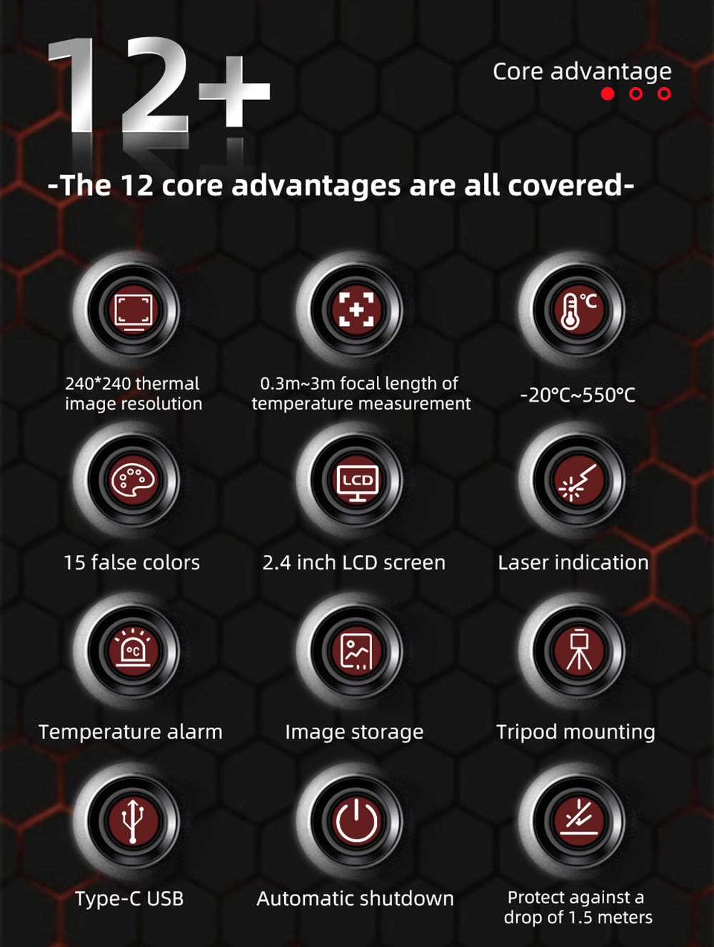 Termokamera BSIDE HX3, 2,4palcový TFT LCD, rozlišení 240 x 240, teplotní rozsah -20 °C až 550 °C, pro inspekci elektrických zařízení HVAC v domácnostech