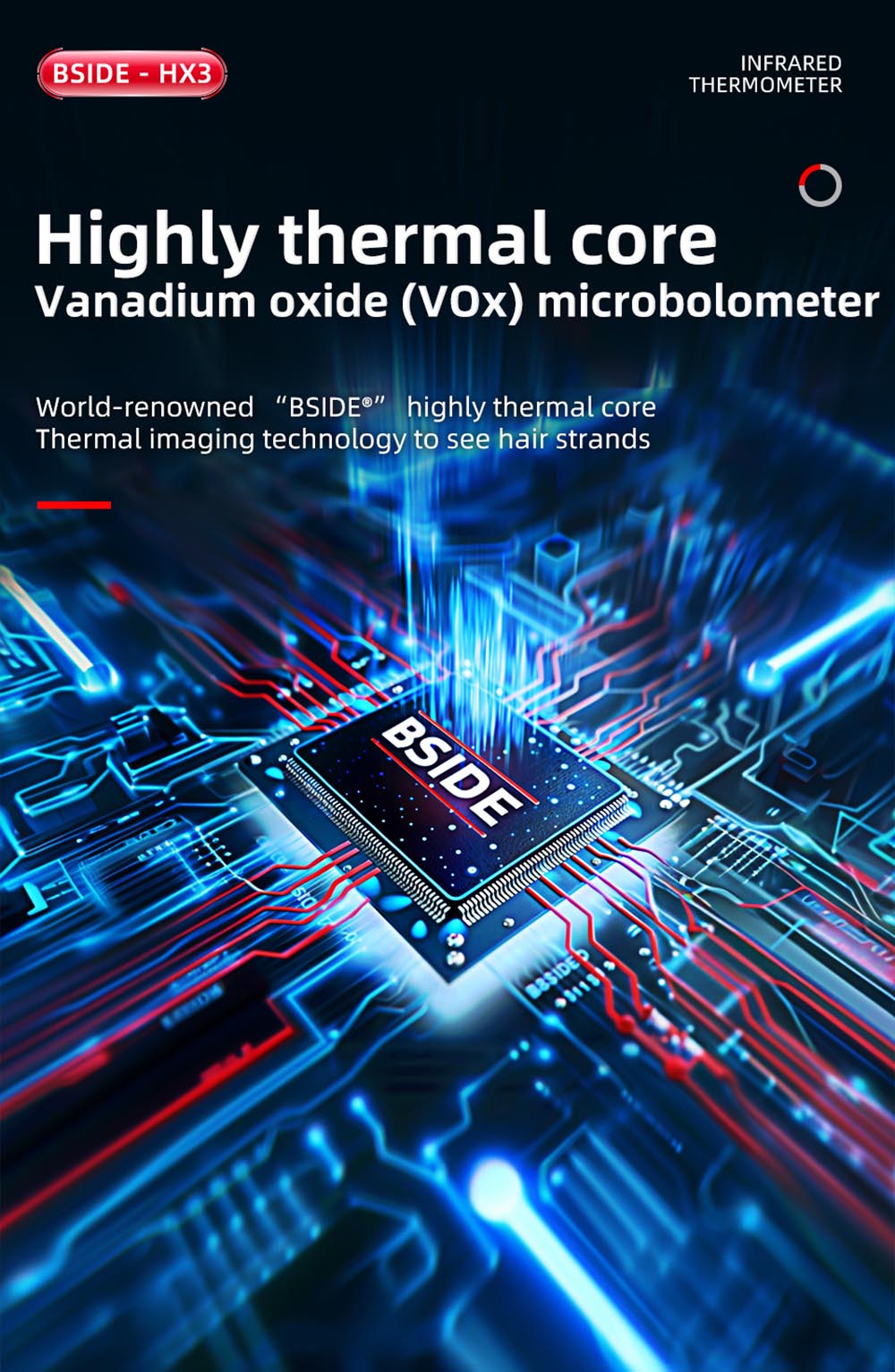 Termokamera BSIDE HX3, 2,4palcový TFT LCD, rozlišení 240 x 240, teplotní rozsah -20 °C až 550 °C, pro inspekci elektrických zařízení HVAC v domácnostech
