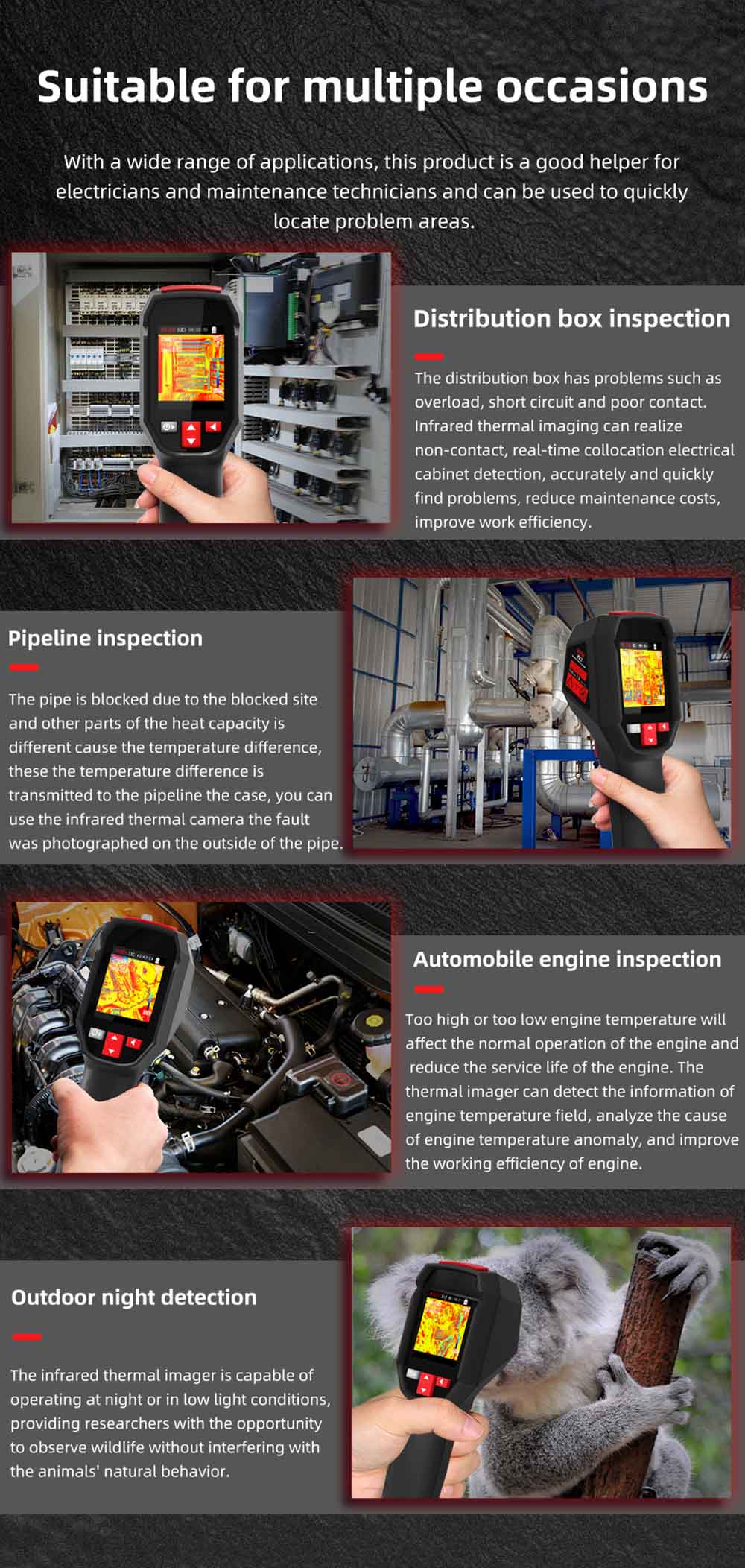 Termokamera BSIDE HX3, 2,4palcový TFT LCD, rozlišení 240 x 240, teplotní rozsah -20 °C až 550 °C, pro inspekci elektrických zařízení HVAC v domácnostech