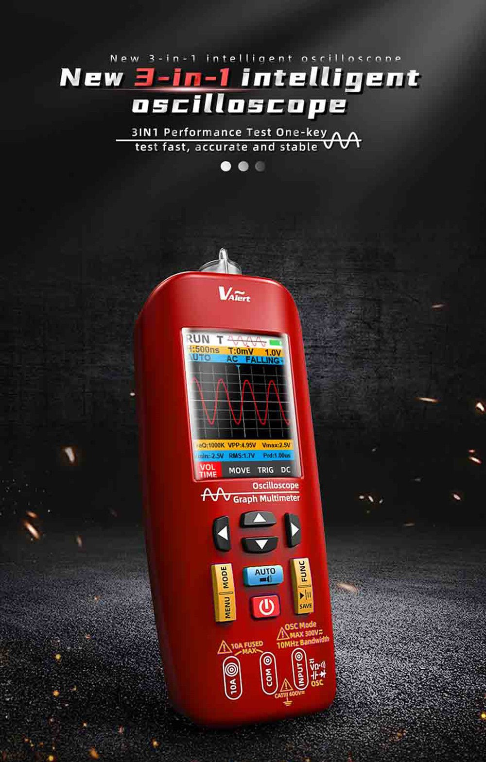 Digitální osciloskop BSIDE O1, ruční multimetr, ukládání tvarů vln, vzorkovací frekvence 48MSa/s 10MHz, profesionální tester elektronických součástek - červený