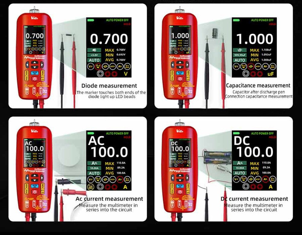 Digitální osciloskop BSIDE O1, ruční multimetr, ukládání tvarů vln, vzorkovací frekvence 48MSa/s 10MHz, profesionální tester elektronických součástek - červený