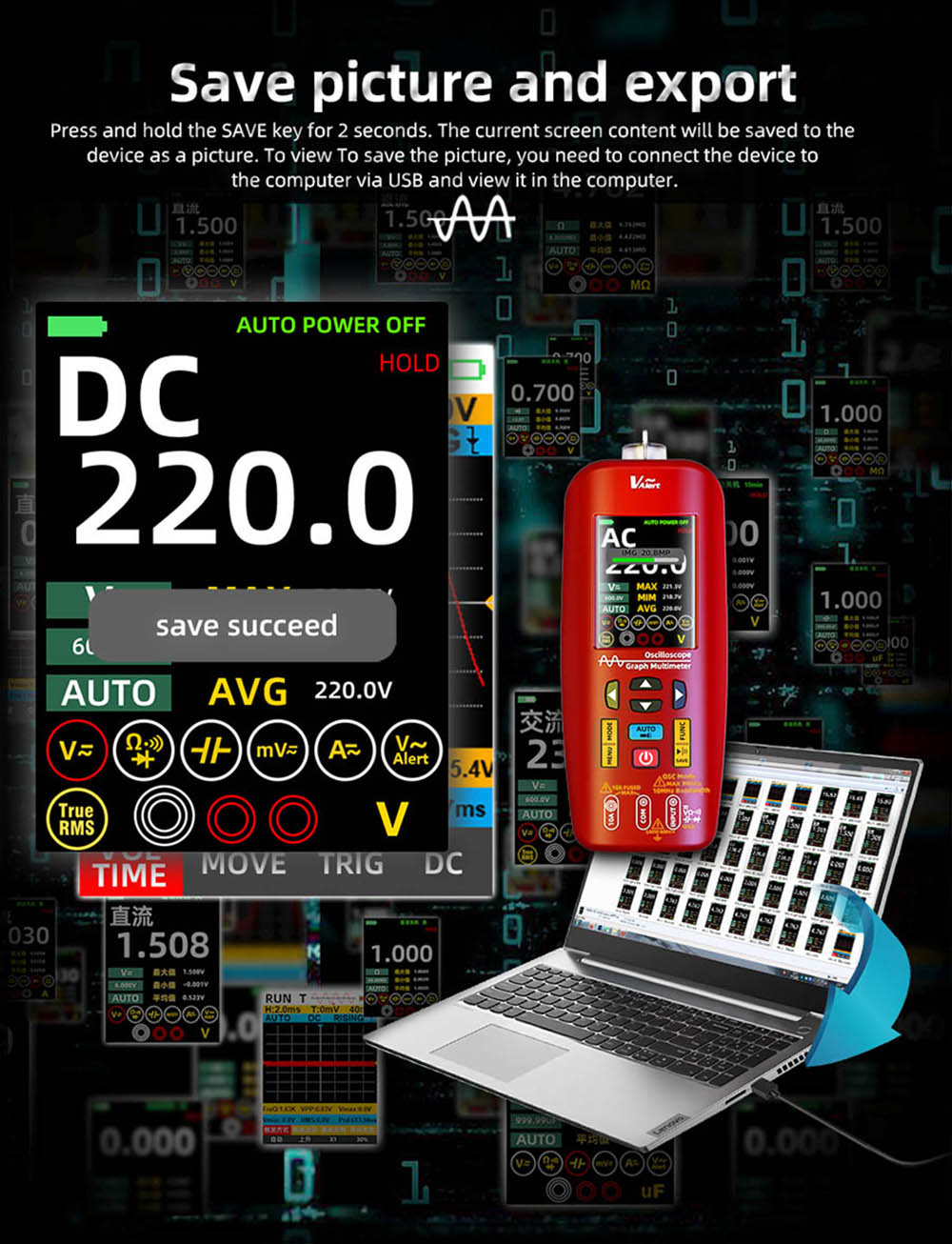 Digitální osciloskop BSIDE O1, ruční multimetr, ukládání tvarů vln, vzorkovací frekvence 48MSa/s 10MHz, profesionální tester elektronických součástek - červený
