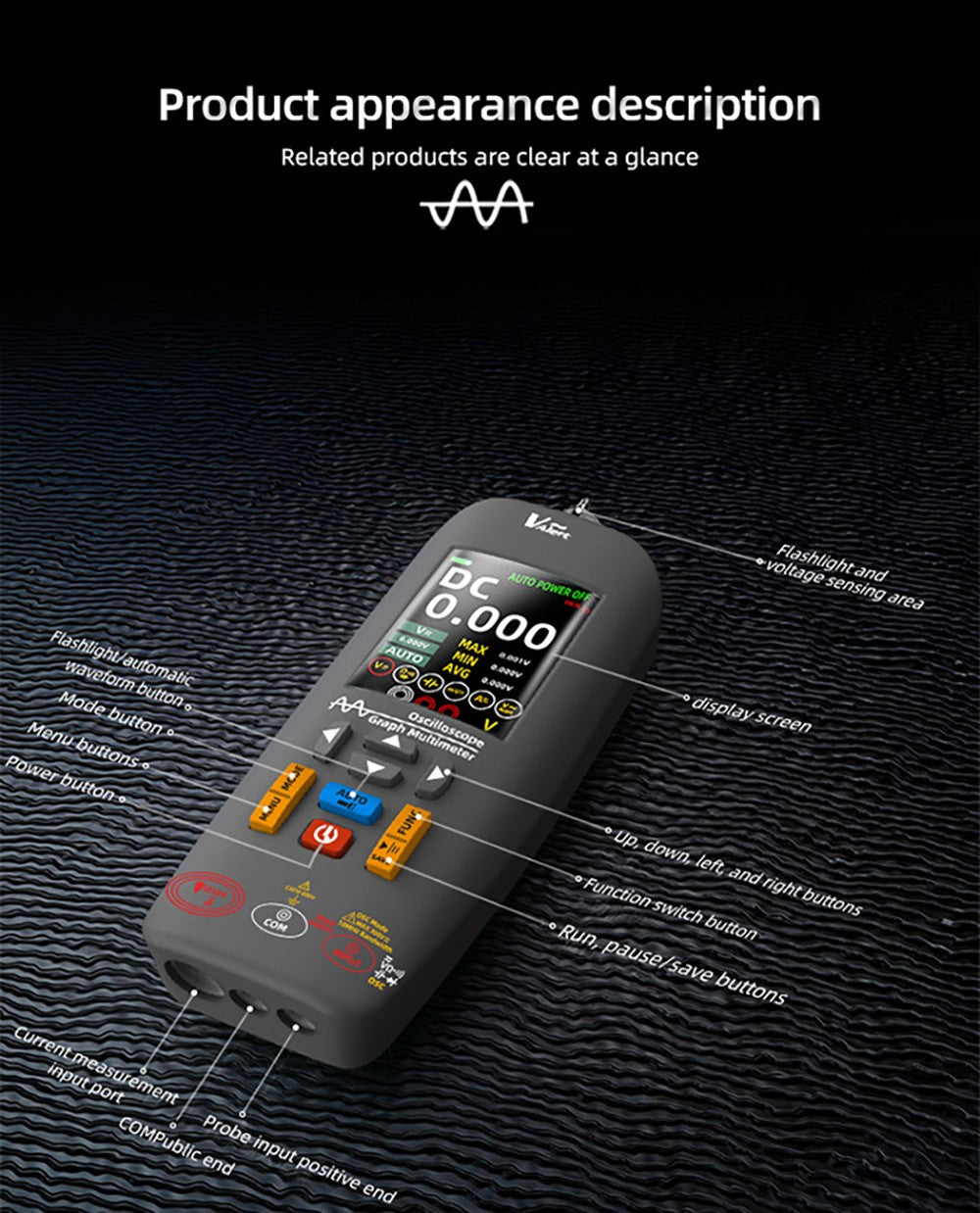 BSIDE O1X 3 v 1 osciloskop multimetr elektrické pero, šířka pásma 10 MHz, 2,8 palcový TFT barevný displej, lithiová baterie 2000 mAh, LED svítilna