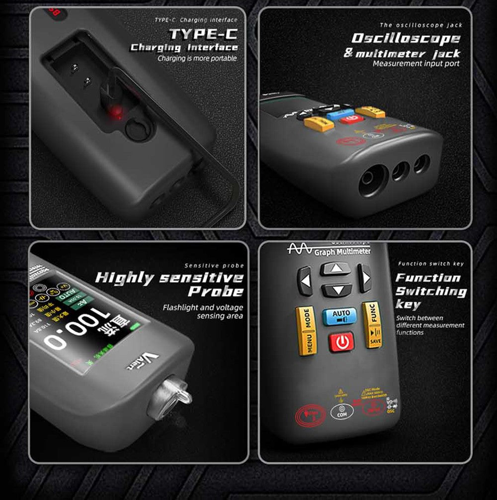 BSIDE O1X 3 v 1 osciloskop multimetr elektrické pero, šířka pásma 10 MHz, 2,8 palcový TFT barevný displej, lithiová baterie 2000 mAh, LED svítilna