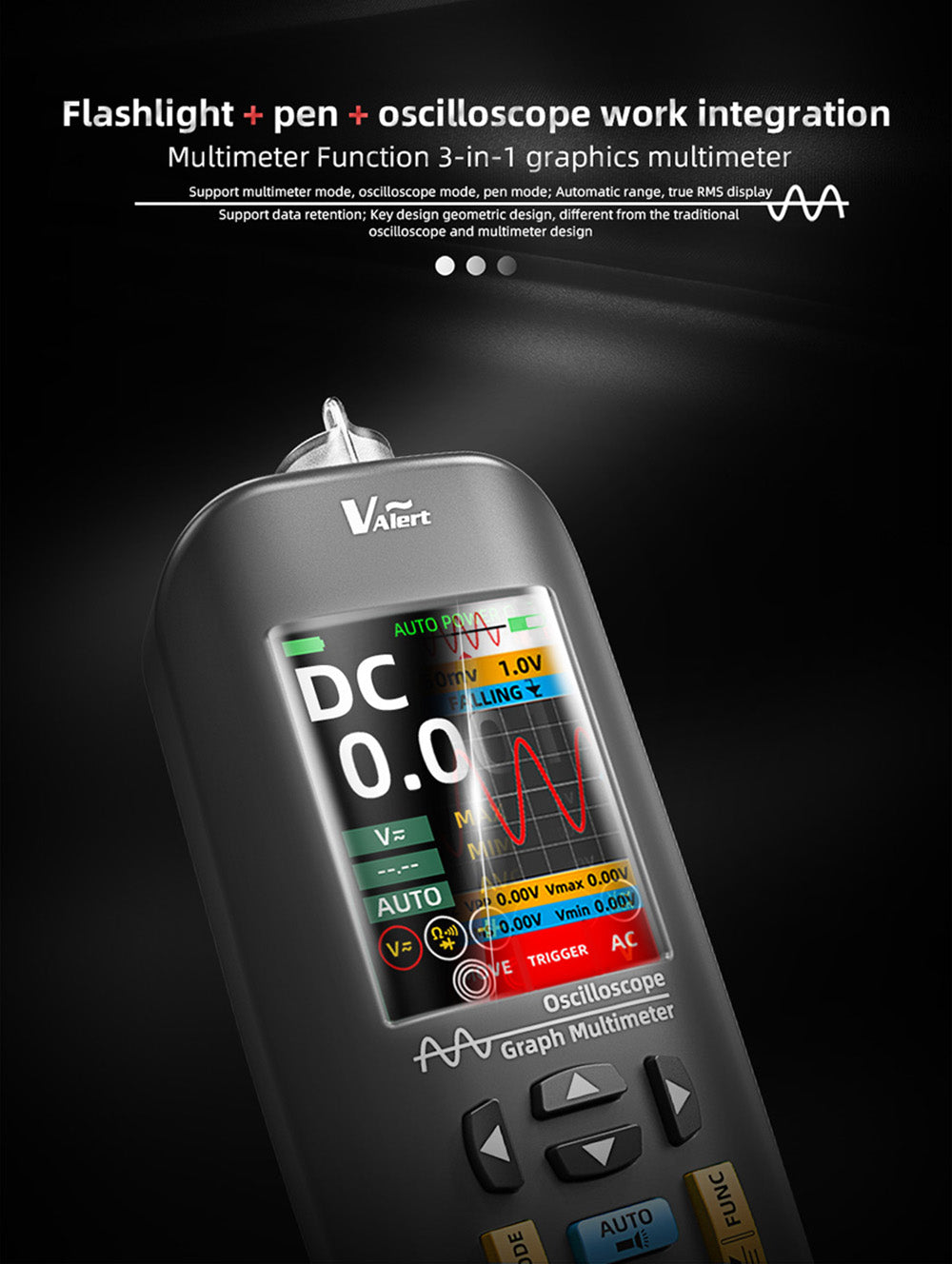 BSIDE O1X 3 v 1 osciloskop multimetr elektrické pero, šířka pásma 10 MHz, 2,8 palcový TFT barevný displej, lithiová baterie 2000 mAh, LED svítilna