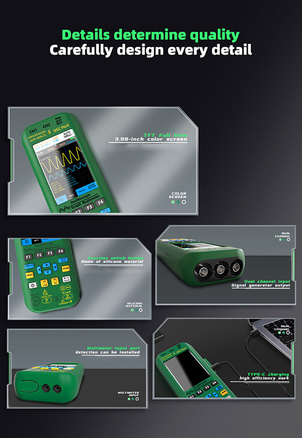 BSIDE O7 3 v 1 osciloskopový multimetr, napětí/proud/kapacita/frekvence/odpor/kontinuita/tester diod, 3,98