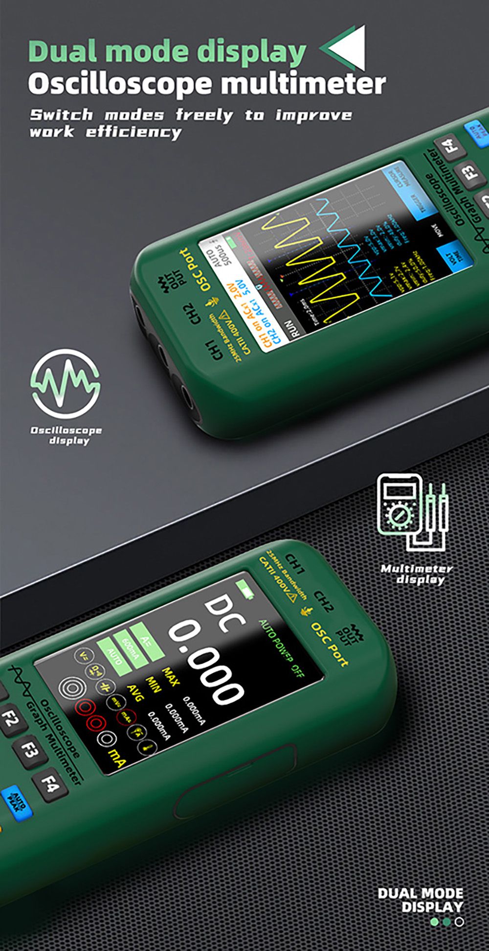 BSIDE O7 3 v 1 osciloskopový multimetr, napětí/proud/kapacita/frekvence/odpor/kontinuita/tester diod, 3,98