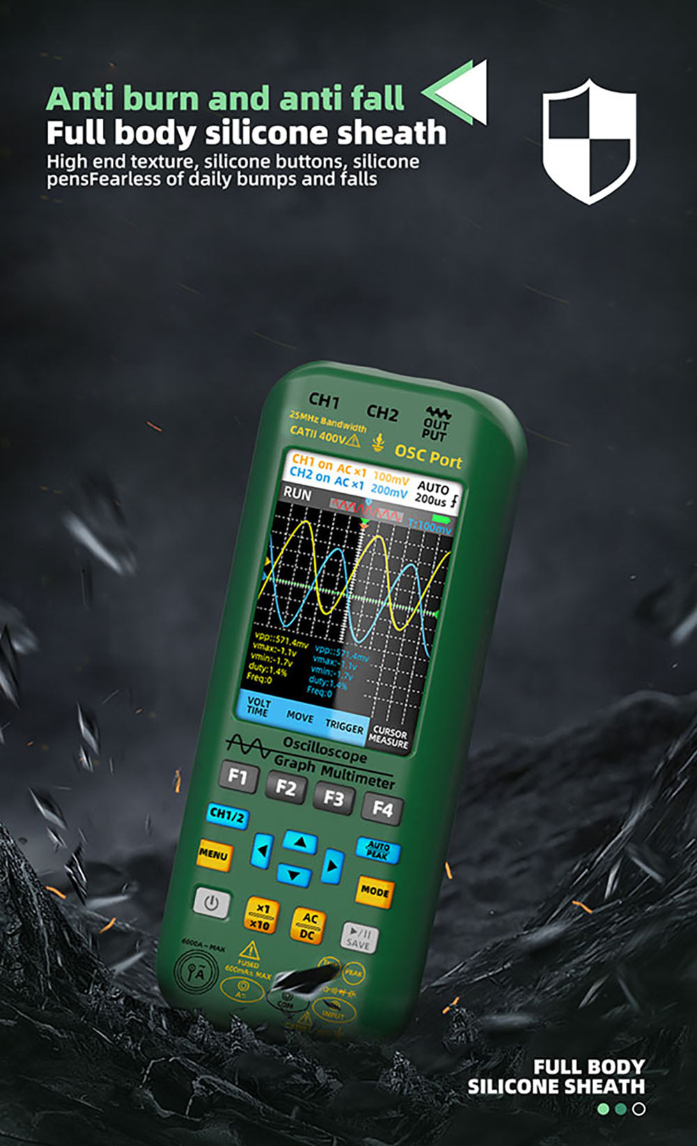 BSIDE O7 3 v 1 osciloskopový multimetr, napětí/proud/kapacita/frekvence/odpor/kontinuita/tester diod, 3,98