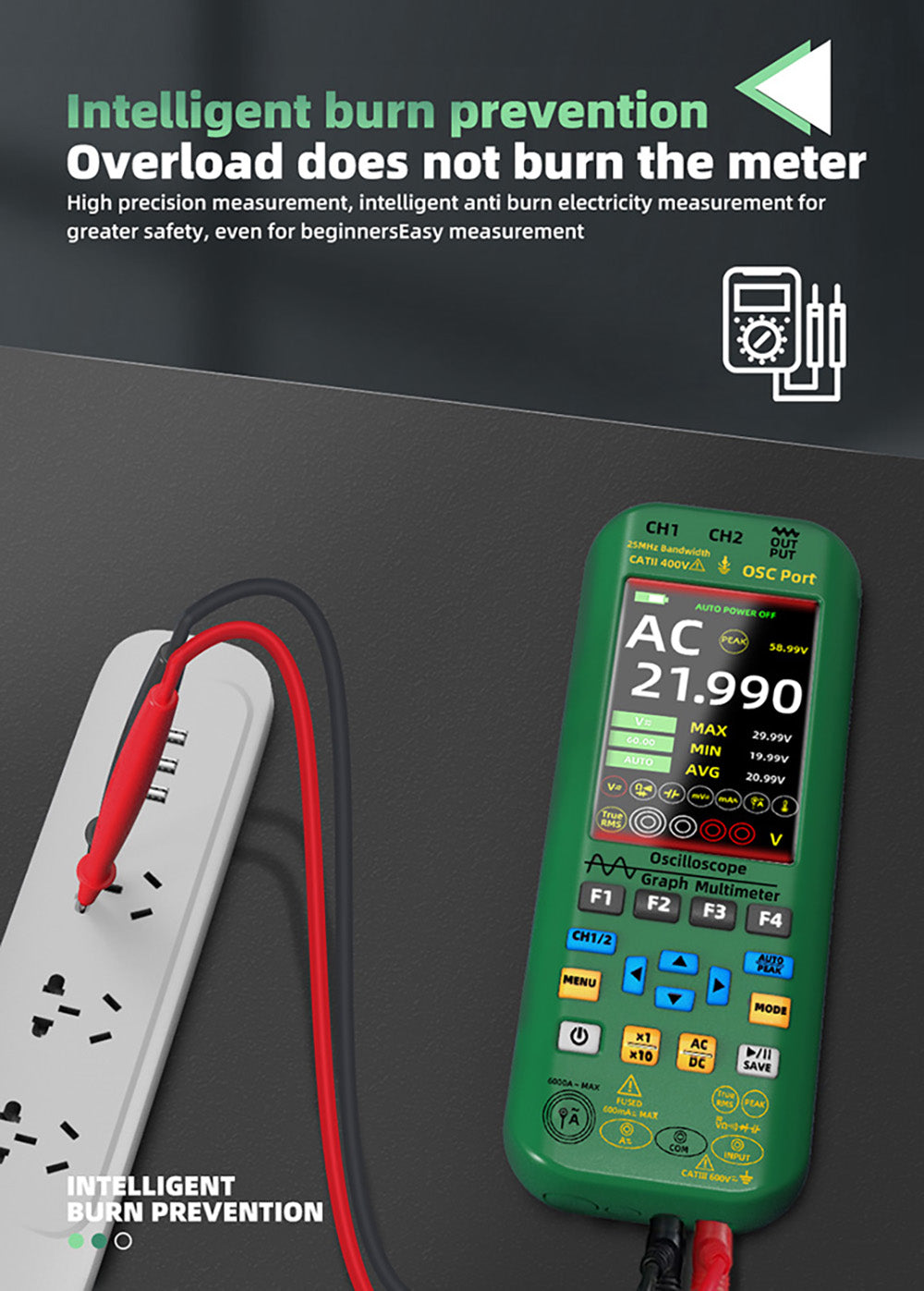 BSIDE O7 3 v 1 osciloskopový multimetr, napětí/proud/kapacita/frekvence/odpor/kontinuita/tester diod, 3,98