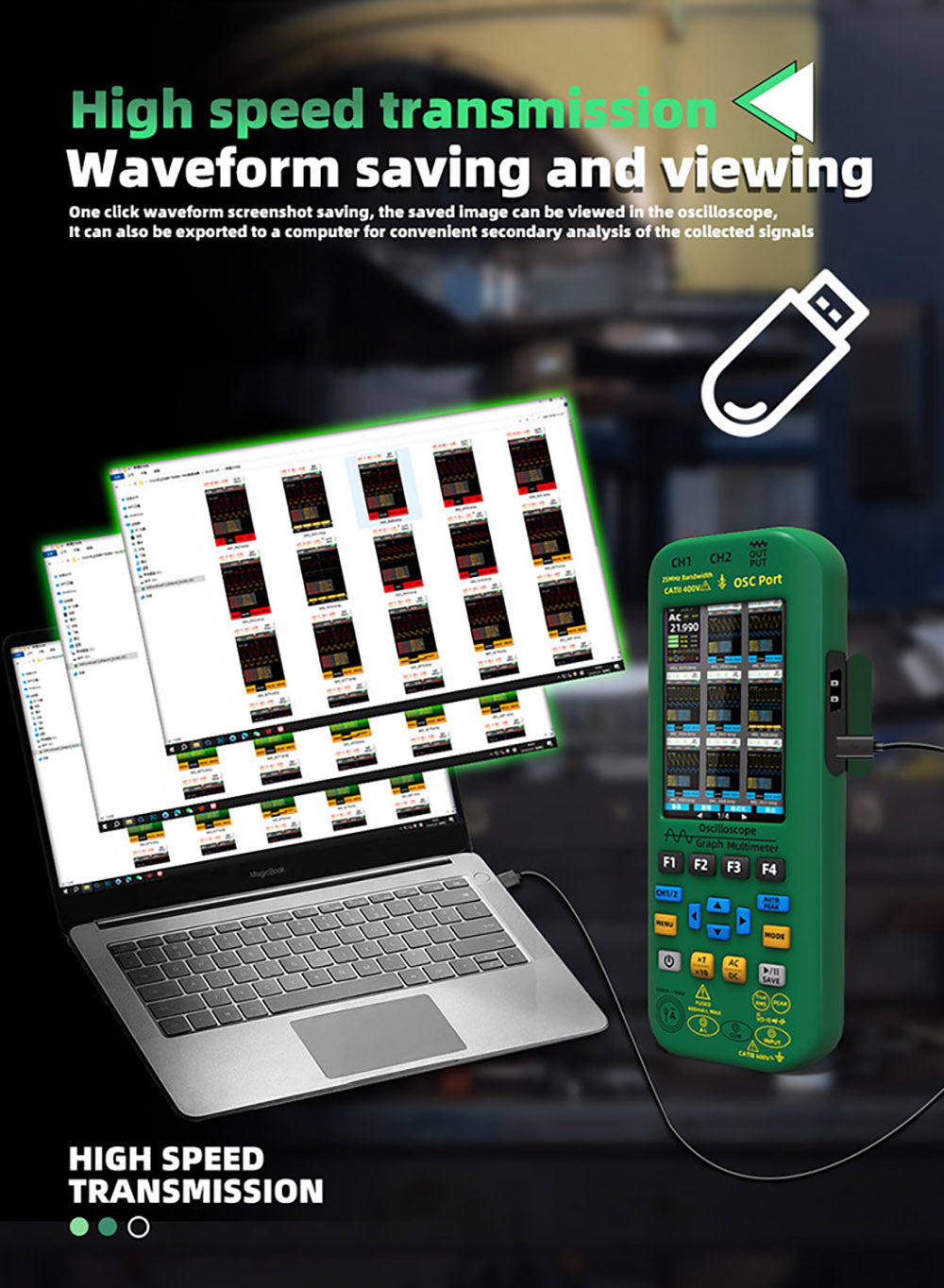 BSIDE O7 3 v 1 osciloskopový multimetr, napětí/proud/kapacita/frekvence/odpor/kontinuita/tester diod, 3,98