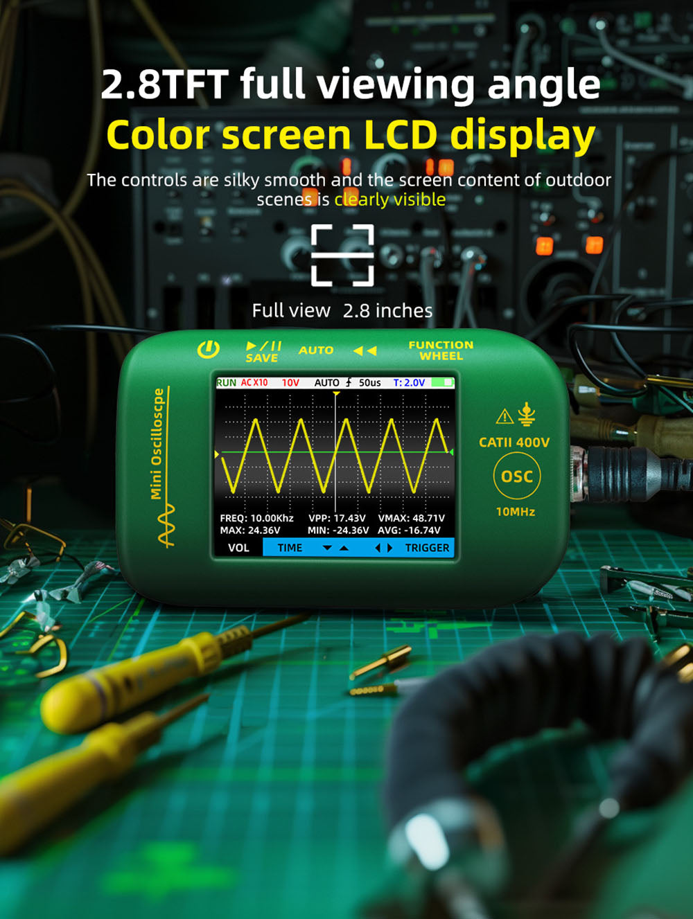 Ruční digitální osciloskop-multimetr BSIDE OT2, šířka pásma 10 MHz se vzorkovací frekvencí 48 MSa/s, 2,8palcový LCD displej