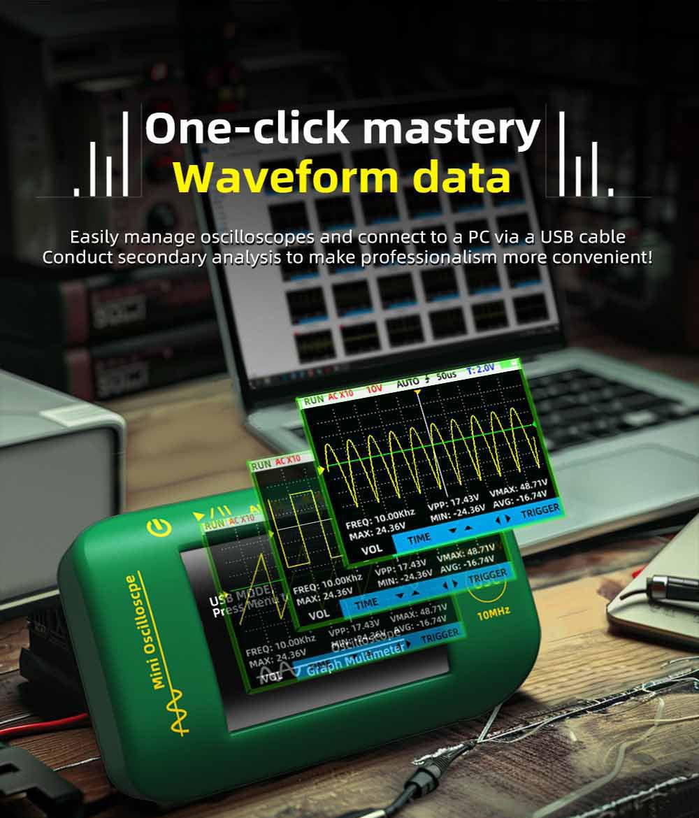Ruční digitální osciloskop-multimetr BSIDE OT2, šířka pásma 10 MHz se vzorkovací frekvencí 48 MSa/s, 2,8palcový LCD displej