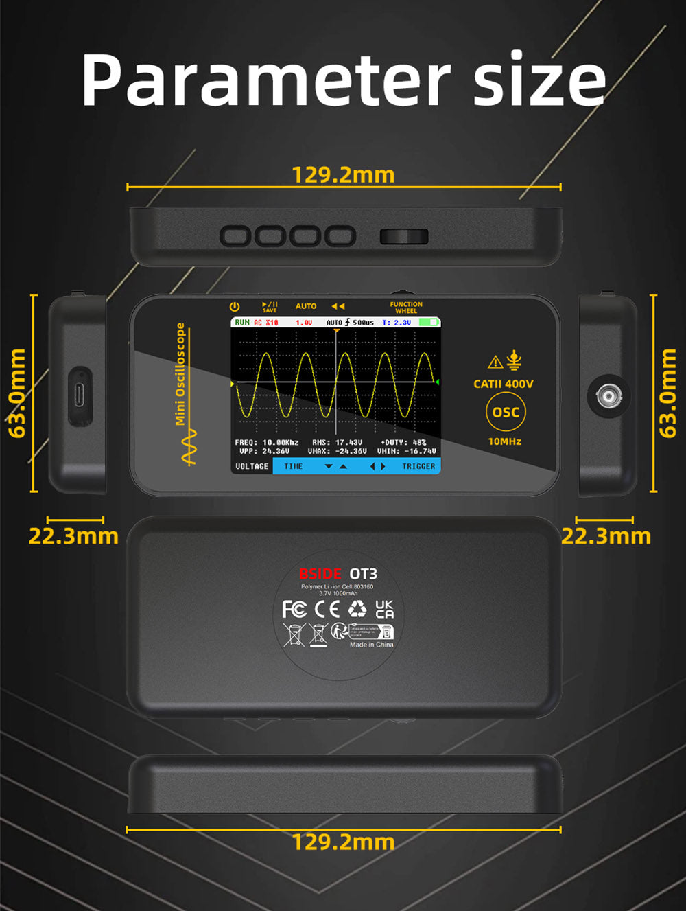 Osciloskop BSIDE OT3 se sondou, 3.2