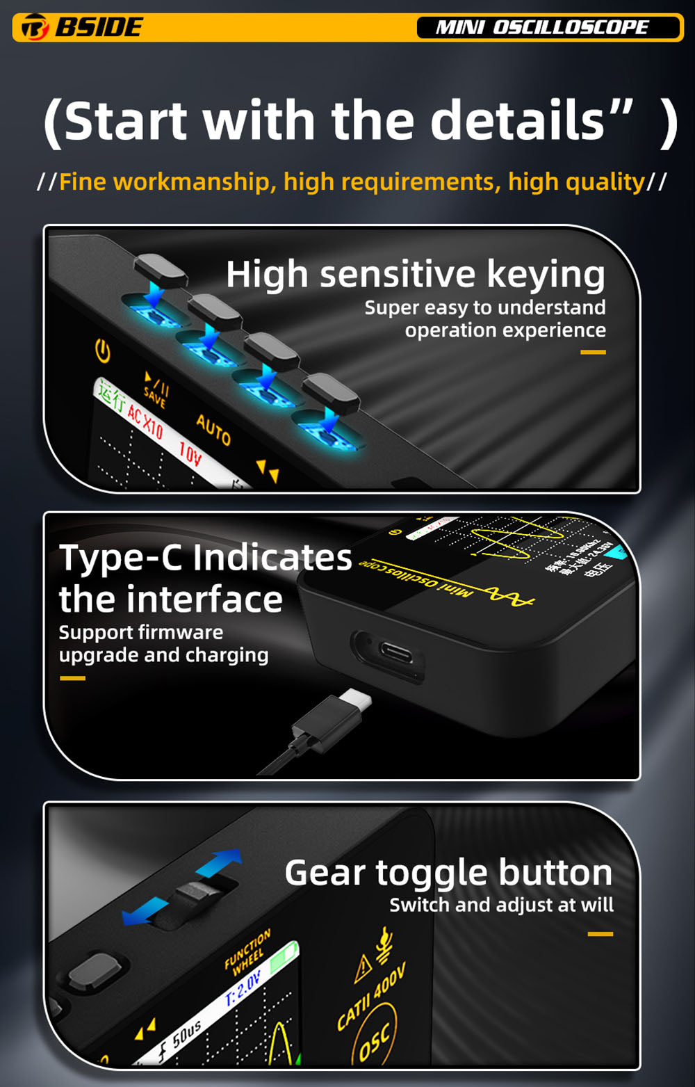 Osciloskop BSIDE OT3 se sondou, 3.2