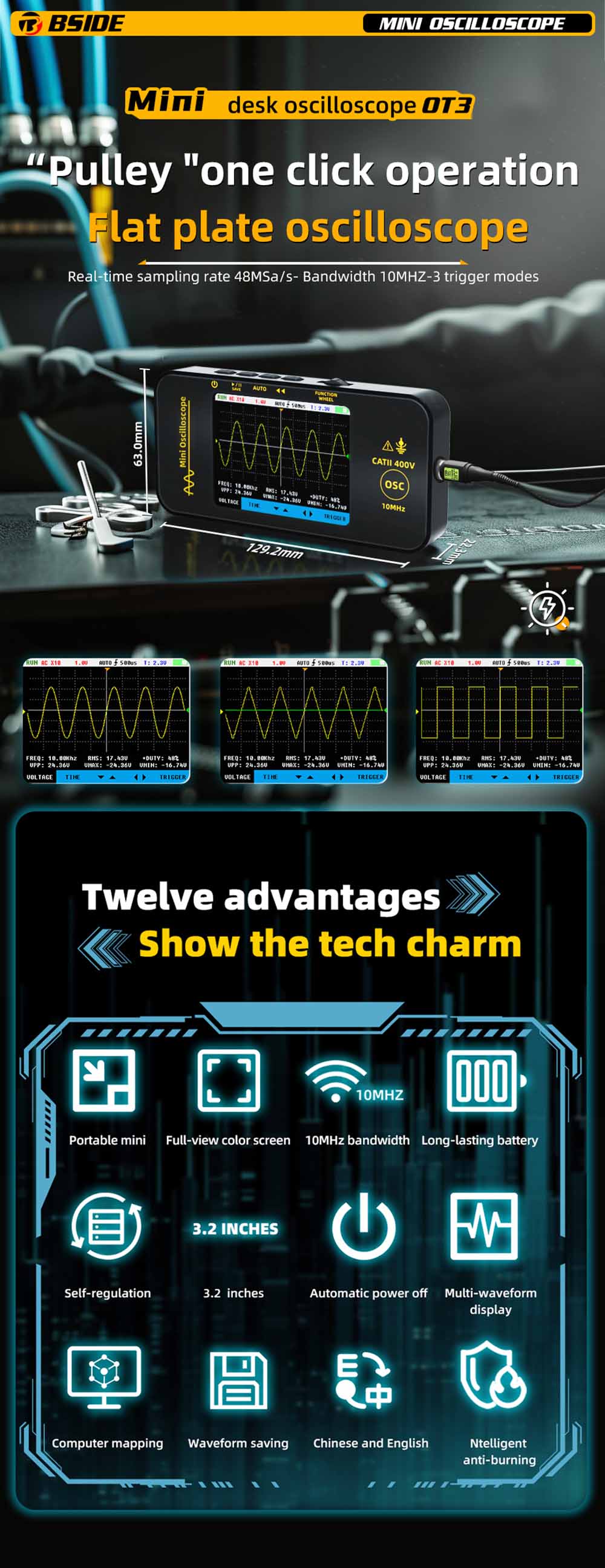Osciloskop BSIDE OT3 se sondou, 3.2