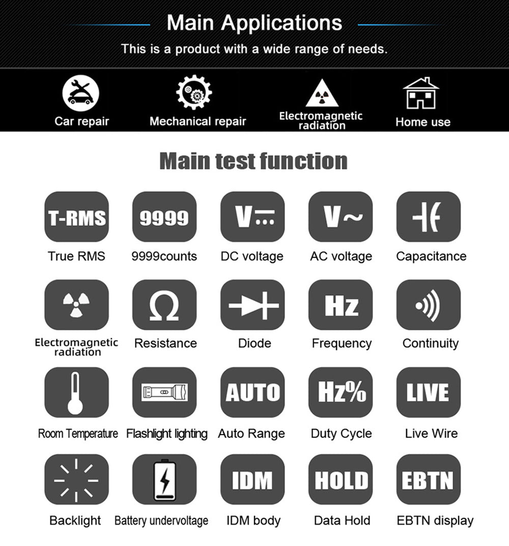 BSIDE S20 detektor elektromagnetického záření, inteligentní multimetr, barevný displej, 9999 číslic, automatické přepínání rozsahu, vysoce přesný měřič, monitor záření